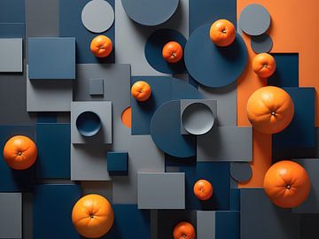 Sinaasappels in een abstracte structuur van Bart Veeken