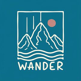 Vintage "Wander" Berg Sonnenuntergang drucken - Retro Abenteuer Kunst von Artistic