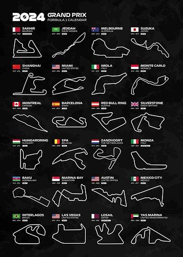 Saisonkalender 2024 F1 von Gold Line