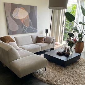 Customer photo: Organic shapes in yellow, brown, grey. Modern geometry by Dina Dankers, on canvas