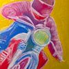 Peinture au pastel sec représentant un motard sur une moto de sport sur JBJart Justyna Jaszke