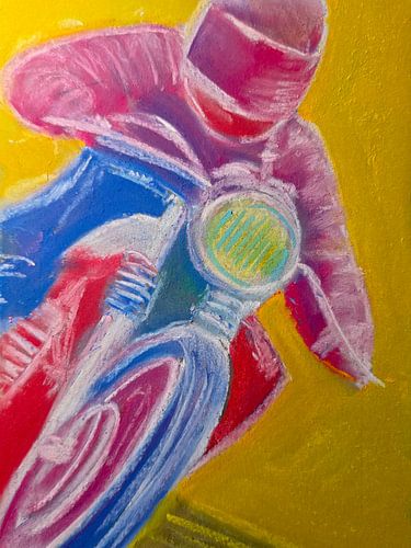 Peinture au pastel sec représentant un motard sur une moto de sport sur JBJart Justyna Jaszke