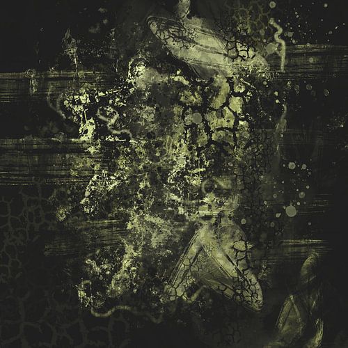 Abstract kunstwerk in donkergrijs in fel groen