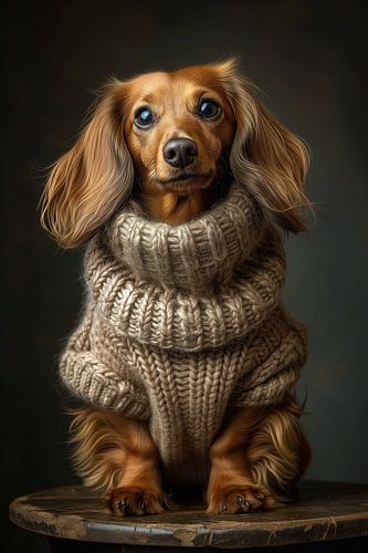 Honden - langharige teckel - met wintertrui - no 3