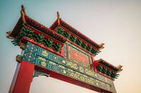 Traditional Chinatown gate at sunset