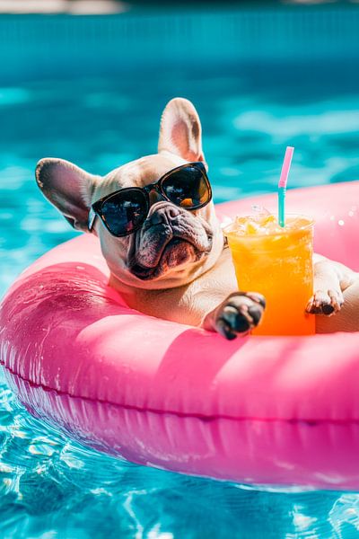 Chilling dog in a swimming tyre by Poster Art Shop