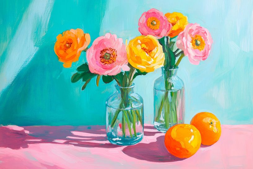 Blumenstrauß mit Orangen – Farbenfroh von Poster Art Shop