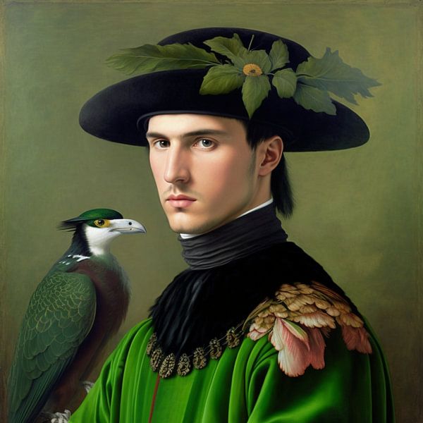 Alte Meister Mann Edelmann Vogel Portrait Barock Kostüm Ausdruck von gm_designs