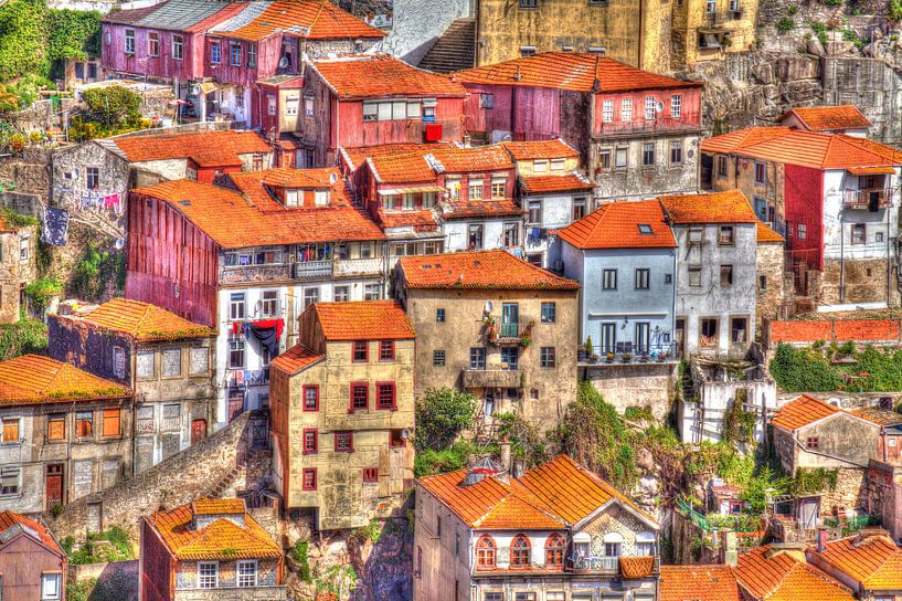 Oude kleurrijke huizen, oude stad, Porto, Portugal van Torsten Krüger