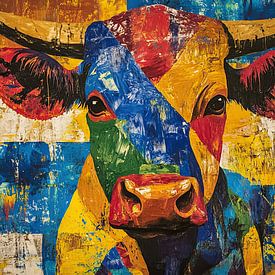 Stier | Stier Kleurrijk van Blikvanger Schilderijen