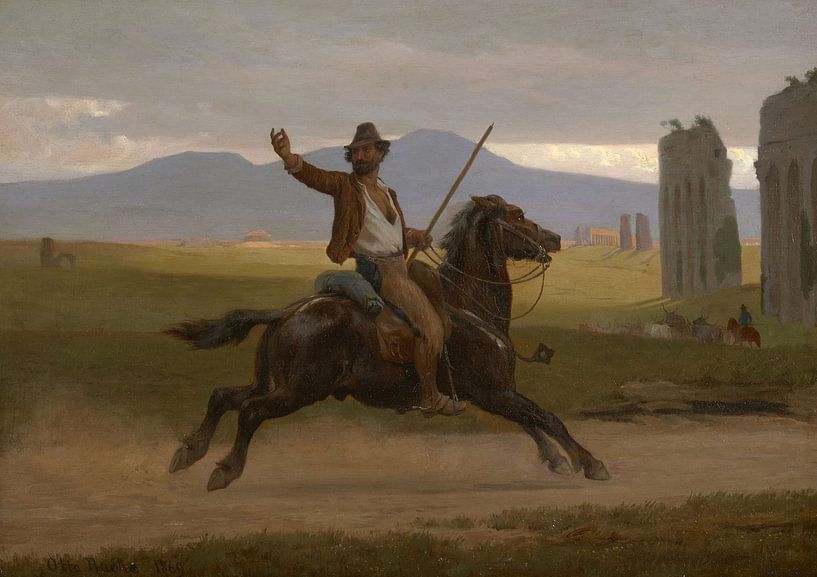 Buttero auf seinem Pferd in der Nähe des Aqua Claudia, Otto Bache von Meisterhafte Meister