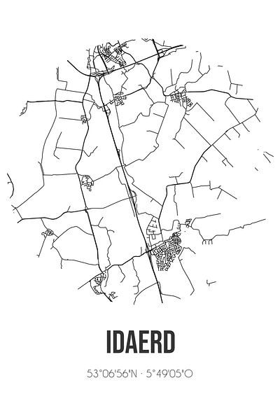 Idaerd (Fryslan) | Landkaart | Zwart-wit van Stad & Wand