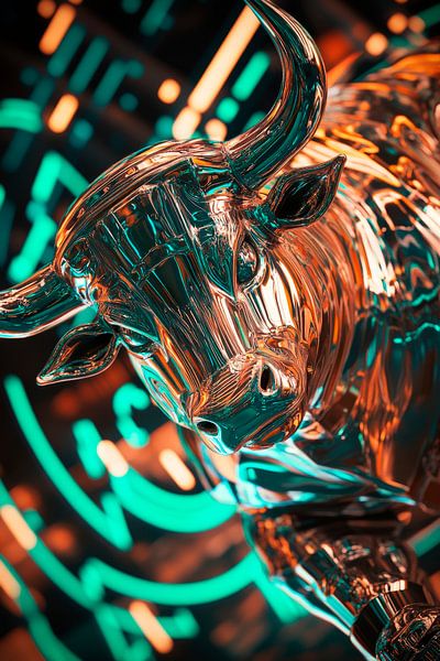 Glass bull with digital background by Poster Art Shop