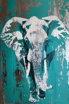 Abstract schilderij van turquoise olifant van Art & Soul Creations