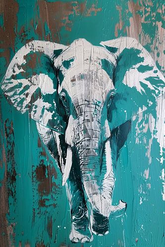 Abstract schilderij van turquoise olifant