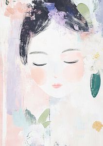 Meditation Gemälde von Frau und Blumen