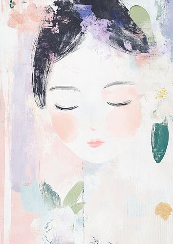 Meditatie schilderij van vrouw en bloemen