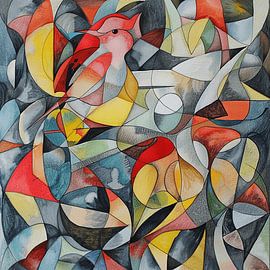 Red Bird in Abstraction
