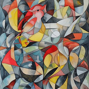 Rode Vogel in Abstractie van Karina Brouwer