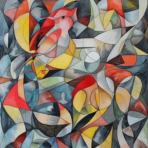 Red Bird in Abstraction