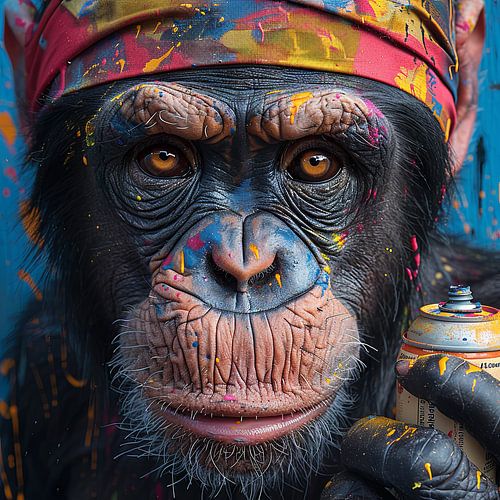 Creative monkey with spray paint Paints urban artwork