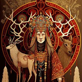 The shaman and his deer by Vlindertuin-Art