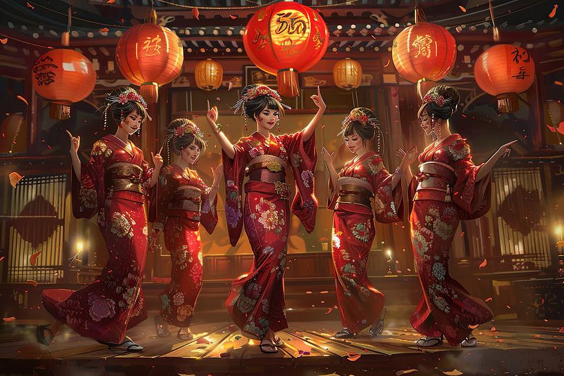 picturesque Japanese statue Geisha portrait dance prediction by Egon Zitter