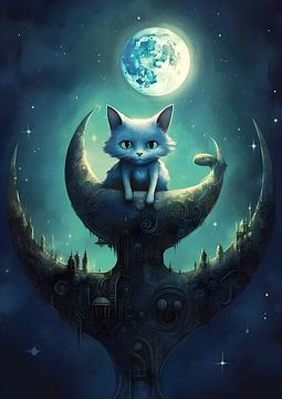 lustige Katze auf dem Mond von Jan Bechtum