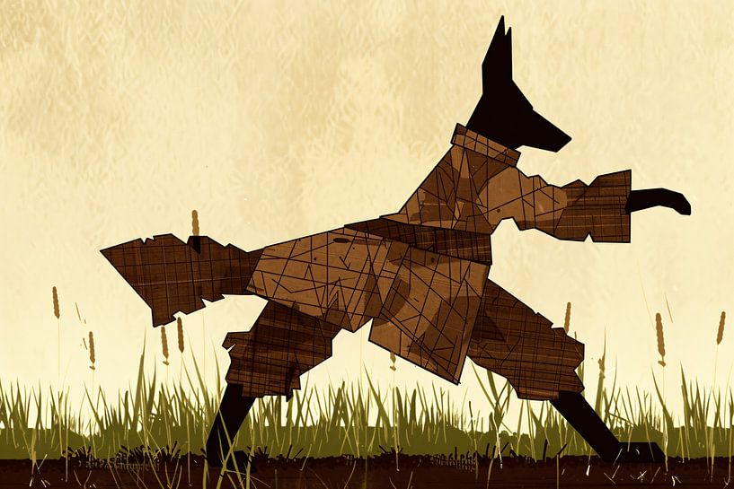 Wolf in abstract field with grass by Imperial Art House