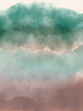 Bunte abstrakte Aquarelllandschaft in Grün und Taupe von Dina Dankers