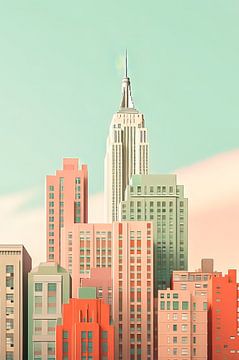 New York illustratie in pastel kleuren van Thea