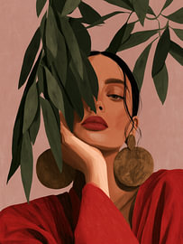 Botanisches Porträt einer modischen Frau von IamHomeStudio