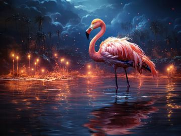 Flamingo's with Orange Sparks by Eva Lee