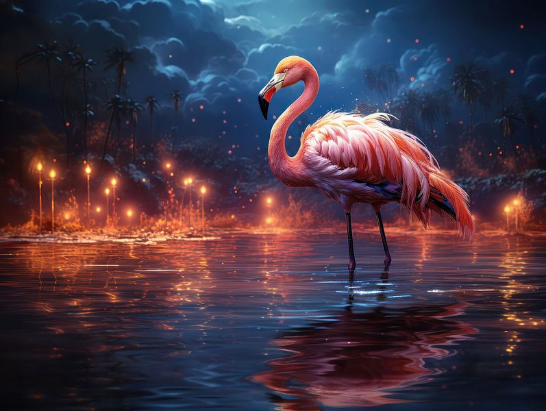 Flamingo&#039;s with Orange Sparks by Eva Lee