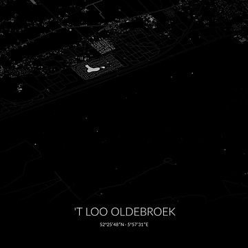 Zwart-witte landkaart van 't Loo Oldebroek, Gelderland. van Rezona