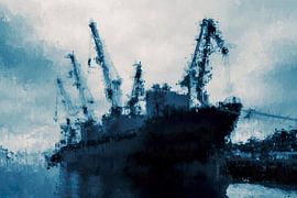 Containership being unloaded in port by Whale & Sons