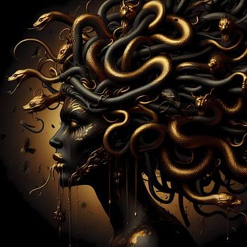 Black and gold Medusa - mystical art full of elegance