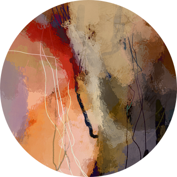 Modern abstract kleurrijk schilderij in pastelkleuren. Aardetinten, lila, verbrand oranje. van Dina Dankers