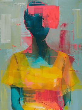 Portrait moderne et abstrait aux couleurs néon sur Carla Van Iersel