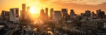 Skyline Rotterdam tijdens zonsondergang