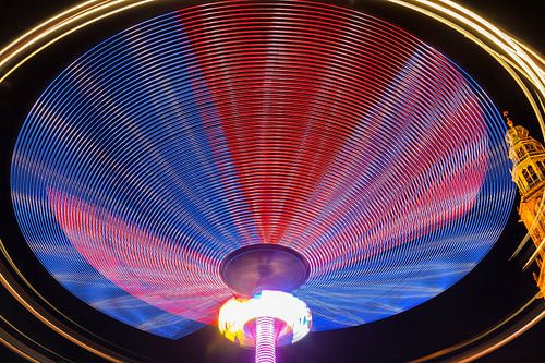 Fairground attraction Mission Space during the May fair on the Grote Markt in Groningen