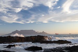 Tafelberg vanaf Bloubergstrand, bij Kaapstad