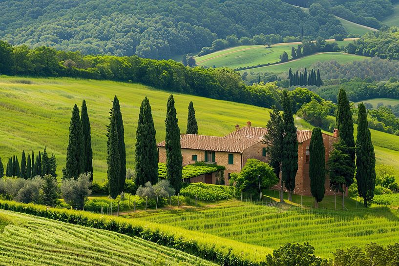 Toscaanse boerderij in groen landschap kunstwerk van Vlindertuin-Art