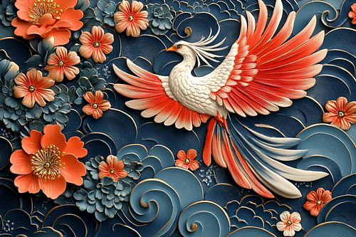 schilderachtig japanse kunst vogel