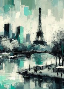 PARIS SKYLINE ABSTRACT PAINTED-1B von Pia Schneider