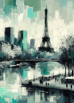 PARIS SKYLINE ABSTRACT PAINTED-1B sur Pia Schneider