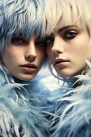 Tweelingmodellen met opvallend zilver haar