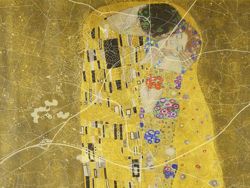 Kaart van Oldenzaal met de Kus van Gustav Klimt van Map Art Studio op