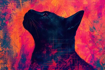 Chat noir en contraste avec le néon sur Art & Soul Creations