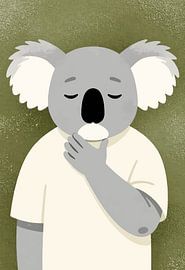 Wandbild: Verschlafener Koala im T-Shirt – Minimalistisches Tierporträt im Zen-Stil